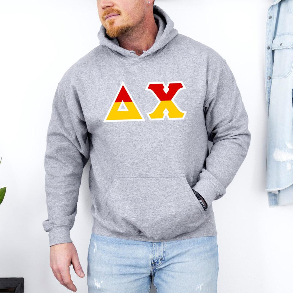 Printify Delta Chi Two Toned Greek Lettered Hooded Sweatshirts Delta Chi Two Toned Greek Lettered Hooded Sweatshirts