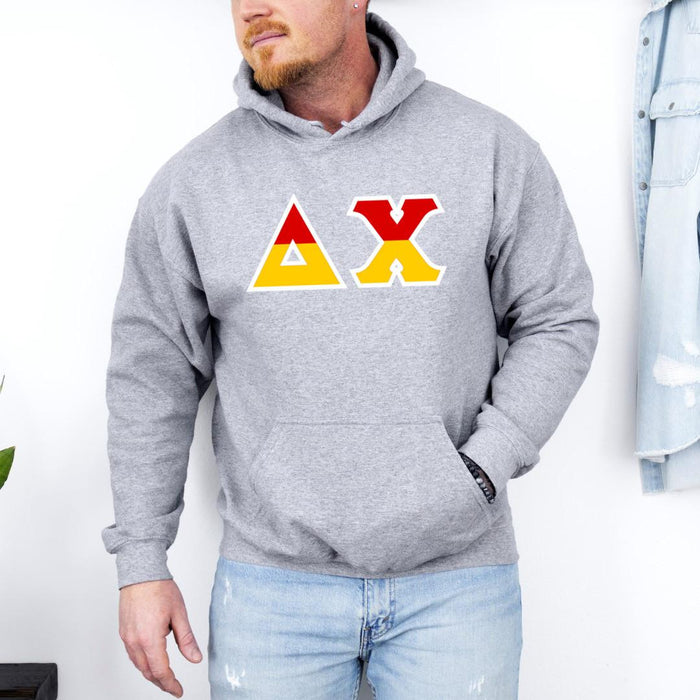 Printify Delta Chi Two Toned Greek Lettered Hooded Sweatshirts Delta Chi Two Toned Greek Lettered Hooded Sweatshirts