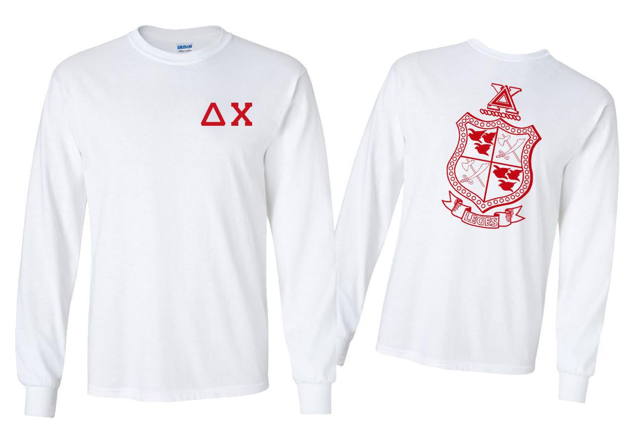 Printify Delta Chi World Famous Crest Long Sleeve T Shirt Delta Chi World Famous Crest Long Sleeve T-Shirt