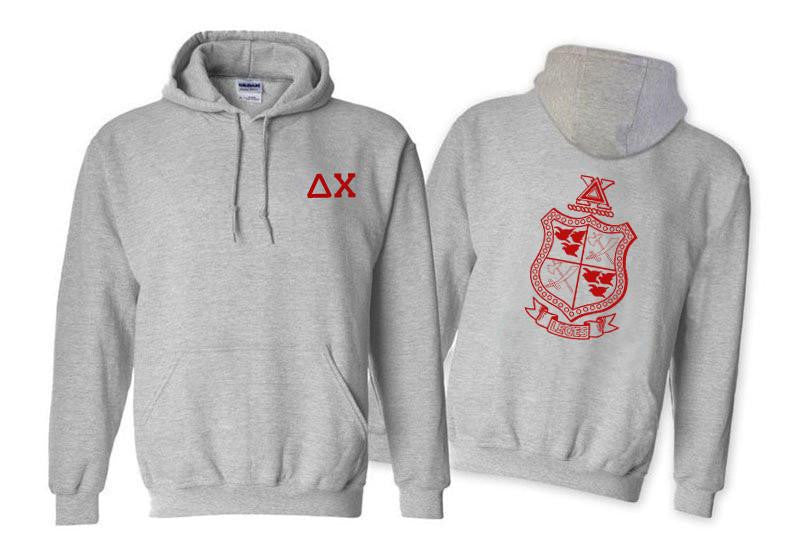 Printify Delta Chi World Famous Crest Shield Hooded Sweatshirt Delta Chi World Famous Crest - Shield Hooded Sweatshirt