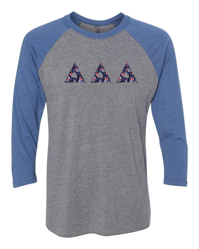 Delta Delta Delta Unisex Tri Blend Three Quarter Sleeve Baseball Raglan Tee Delta Delta Delta Unisex Tri-Blend Three-Quarter Sleeve Baseball Raglan Tee