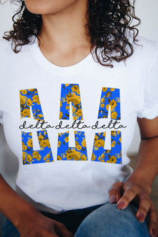 Delta Delta Delta Floral Big Lettered T Shirts Delta Delta Delta Floral Big Lettered T-Shirts
