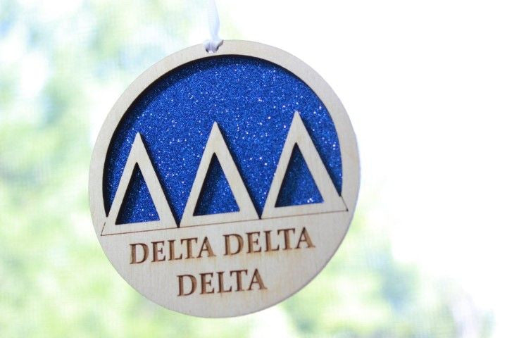 Delta Delta Delta Laser Carved Greek Letter Ornament 3" Round Delta Delta Delta Laser Carved Greek Letter Ornament - 3