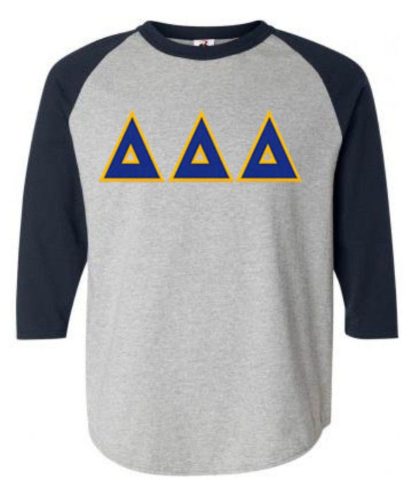 Discount Delta Delta Delta Lettered Raglan Shirt DISCOUNT-Delta Delta Delta Lettered Raglan Shirt