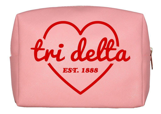 Delta Delta Delta Delta Delta Delta Pink with Red Heart Makeup Bag