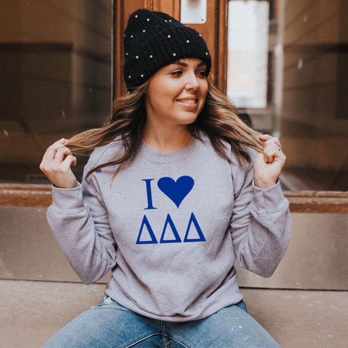 Delta Delta Delta I Love Crewneck Sweatshirt Delta Delta Delta I Love Crewneck Sweatshirt