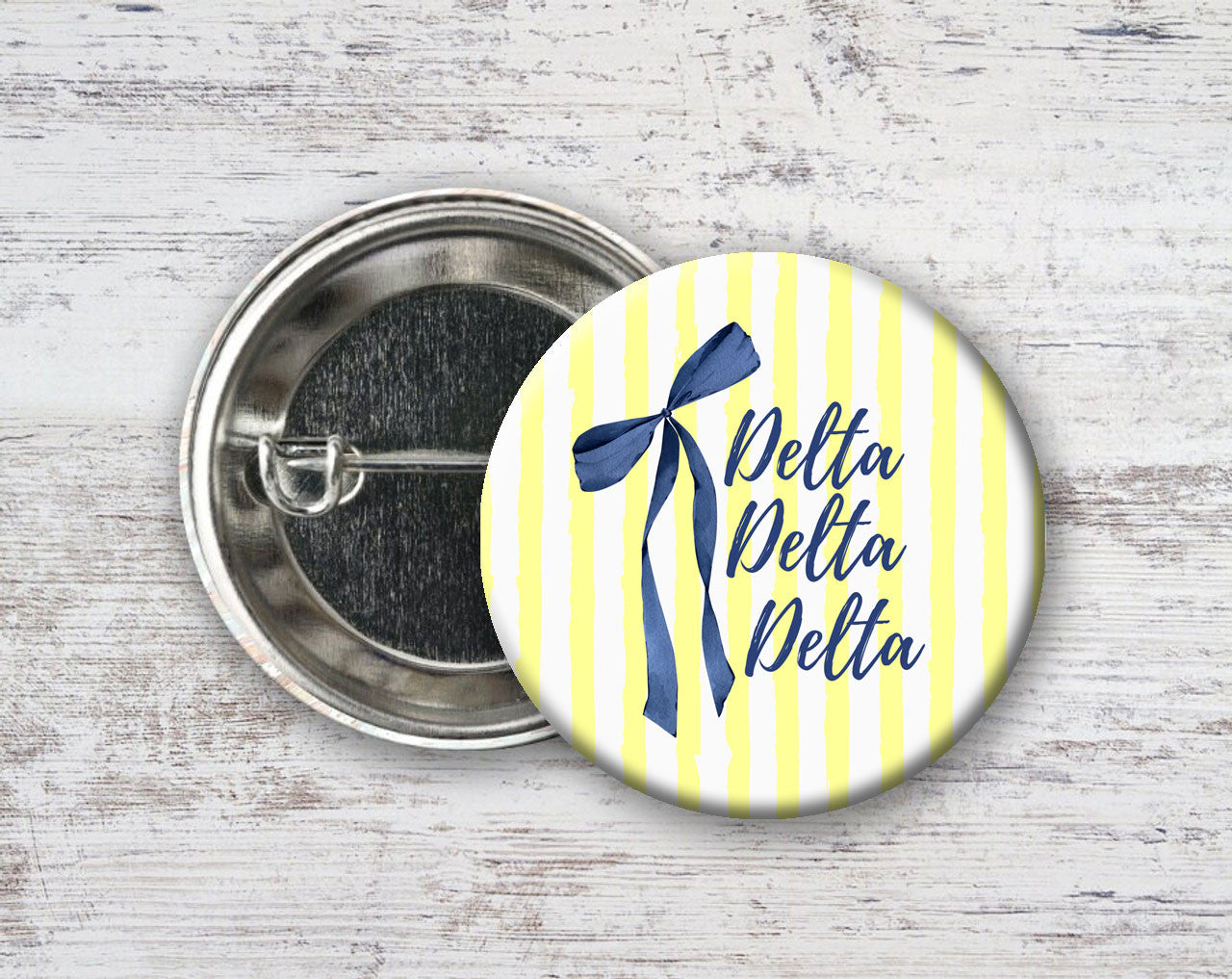 Delta Delta Delta Stripes & Bows Pin Buttons Delta Delta Delta Stripes & Bows Pin Buttons