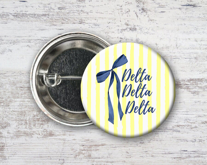 Delta Delta Delta Stripes & Bows Pin Buttons Delta Delta Delta Stripes & Bows Pin Buttons
