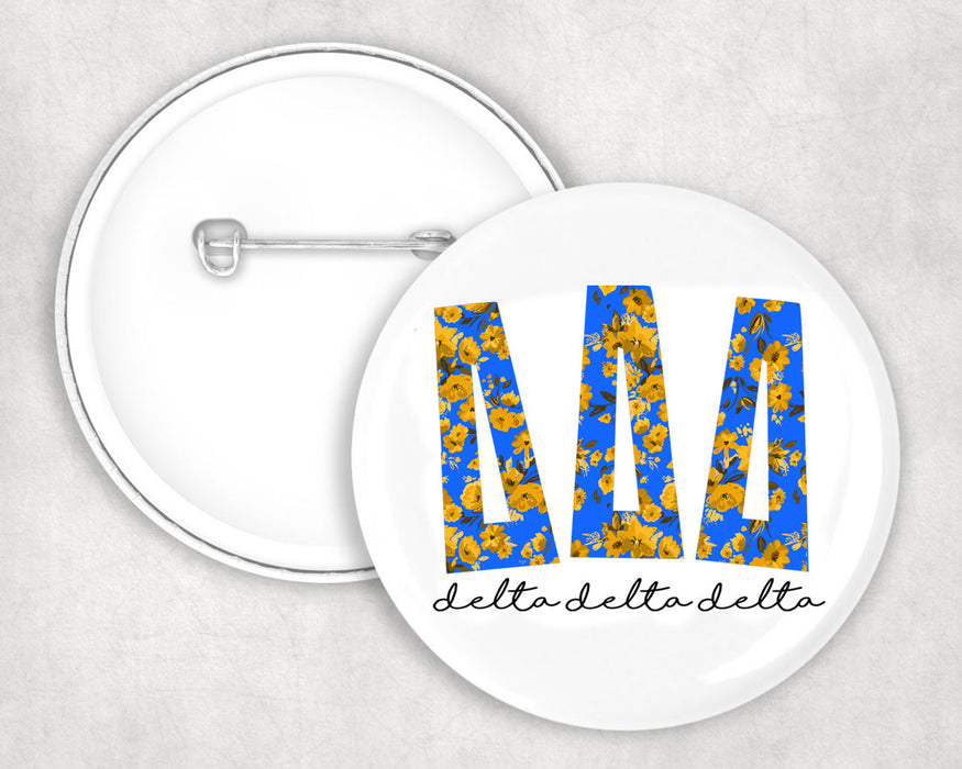 Delta Delta Delta Big Floral Pin Buttons Delta Delta Delta Big Floral Pin Buttons