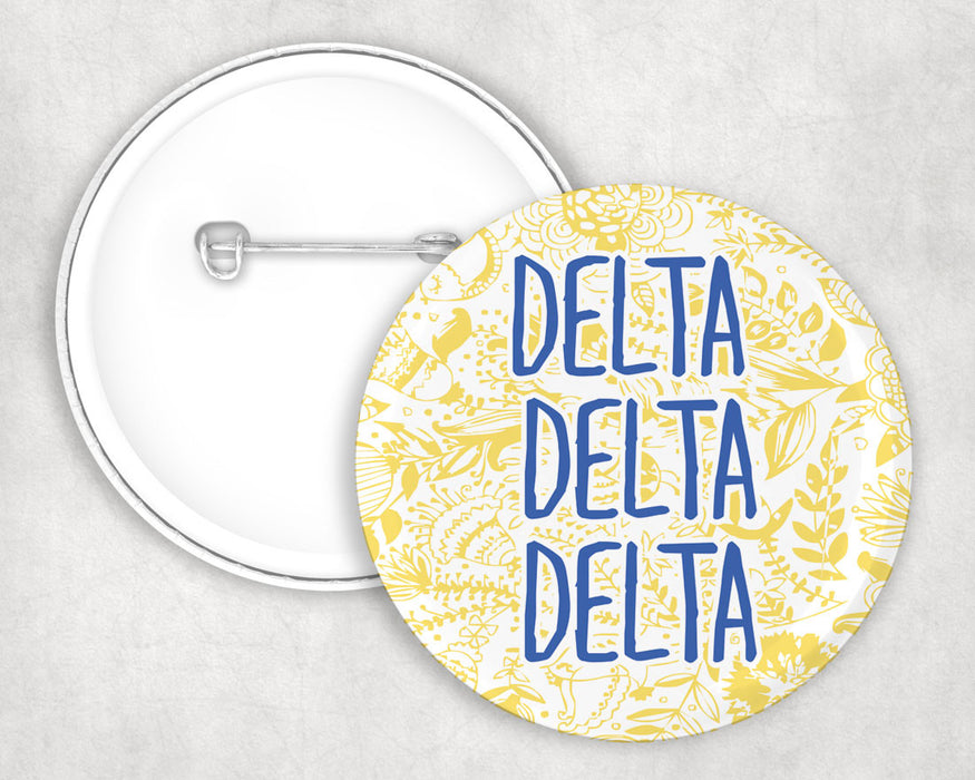 Delta Delta Delta Floral Text Pin Buttons Delta Delta Delta floral-text Pin Buttons