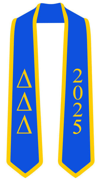 Discount Delta Delta Delta Greek 2 Tone Lettered Graduation Sash Stole W/ Year DISCOUNT-Delta Delta Delta Greek 2 Tone Lettered Graduation Sash Stole w/ Year