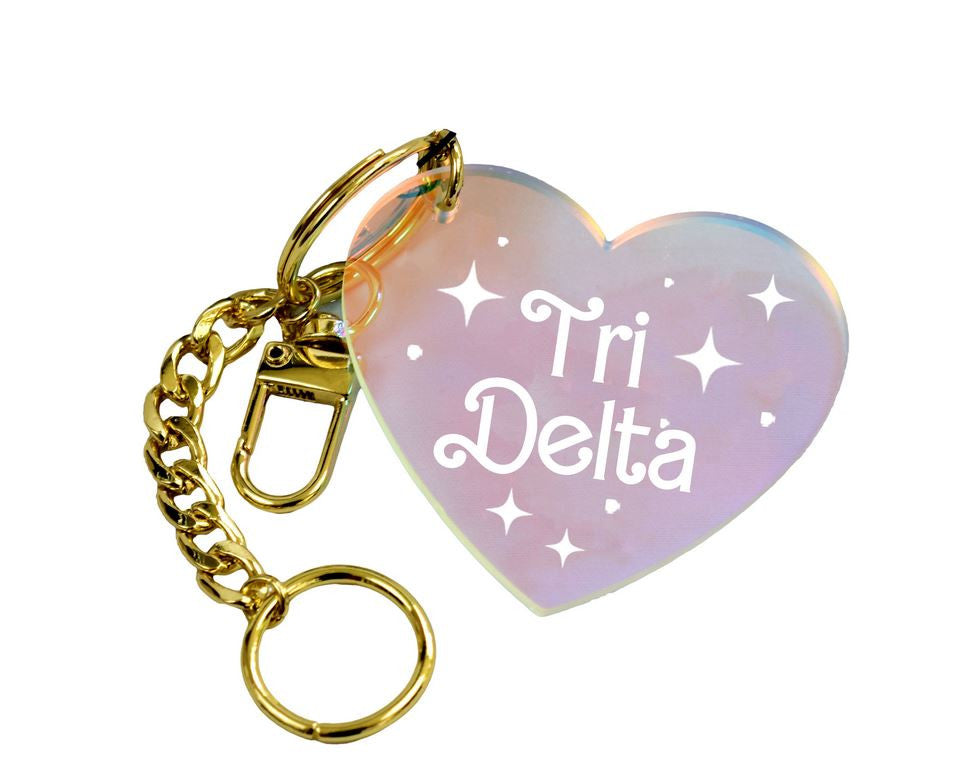 Delta Delta Delta Iridescent Heart Keychain — GreekU