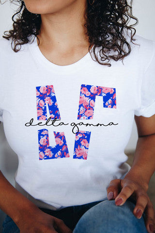 Delta Gamma Delta Gamma Floral Big Lettered T-Shirts