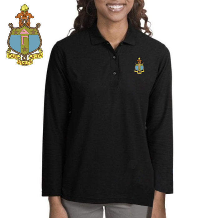 Discount Delta Gamma Emblem Long Sleeve Polo DISCOUNT-Delta Gamma Emblem Long Sleeve Polo