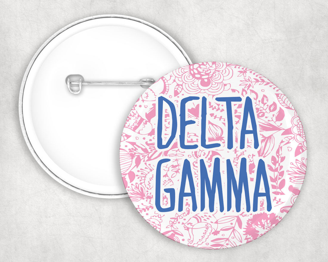 Delta Gamma Floral Text Pin Buttons Delta Gamma floral-text Pin Buttons