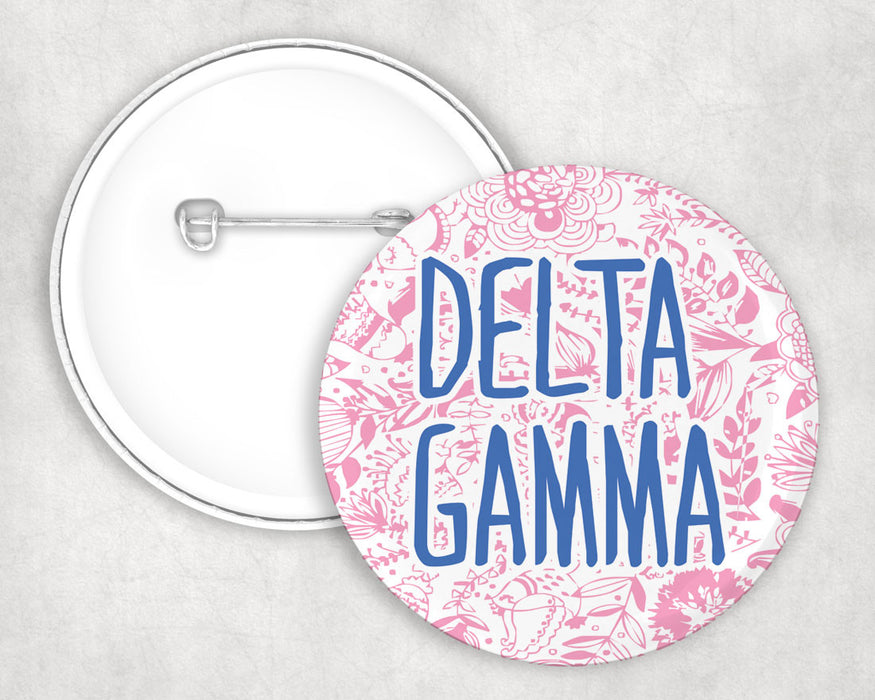 Delta Gamma Floral Text Pin Buttons Delta Gamma floral-text Pin Buttons