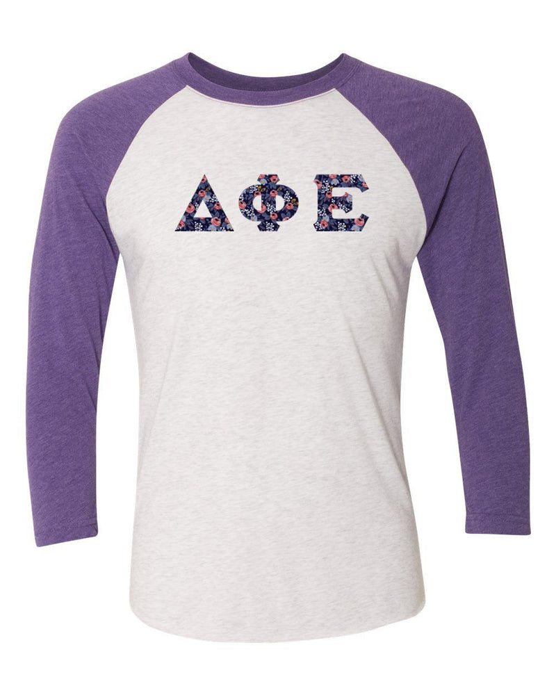 Delta Phi Epsilon Unisex Tri Blend Three Quarter Sleeve Baseball Raglan Tee Delta Phi Epsilon Unisex Tri-Blend Three-Quarter Sleeve Baseball Raglan Tee
