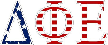 Delta Phi Epsilon American Flag Greek Letter Sticker - 2.5