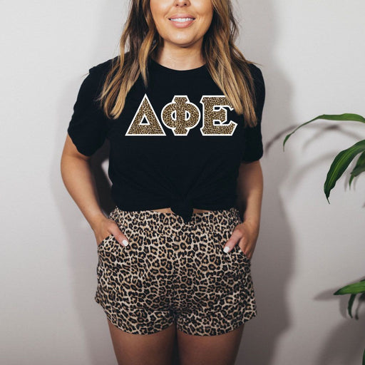 Delta Phi Epsilon Delta Phi Epsilon Cheetah Print Lettered Tee