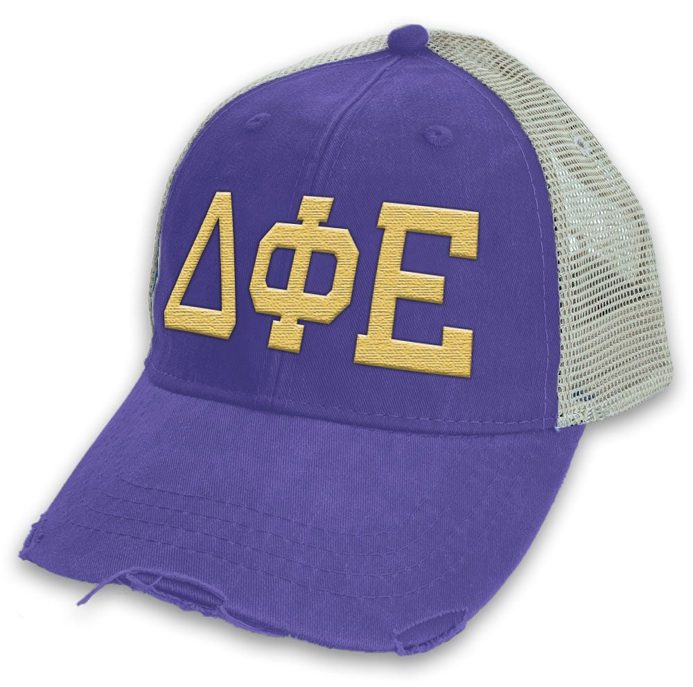 Delta Phi Epsilon Distressed Trucker Hat Delta Phi Epsilon Distressed Trucker Hat