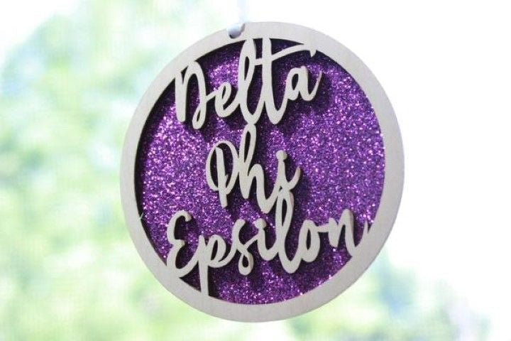 Delta Phi Epsilon Laser Carved Script Ornament 3" Round Delta Phi Epsilon Laser Carved Script Ornament - 3