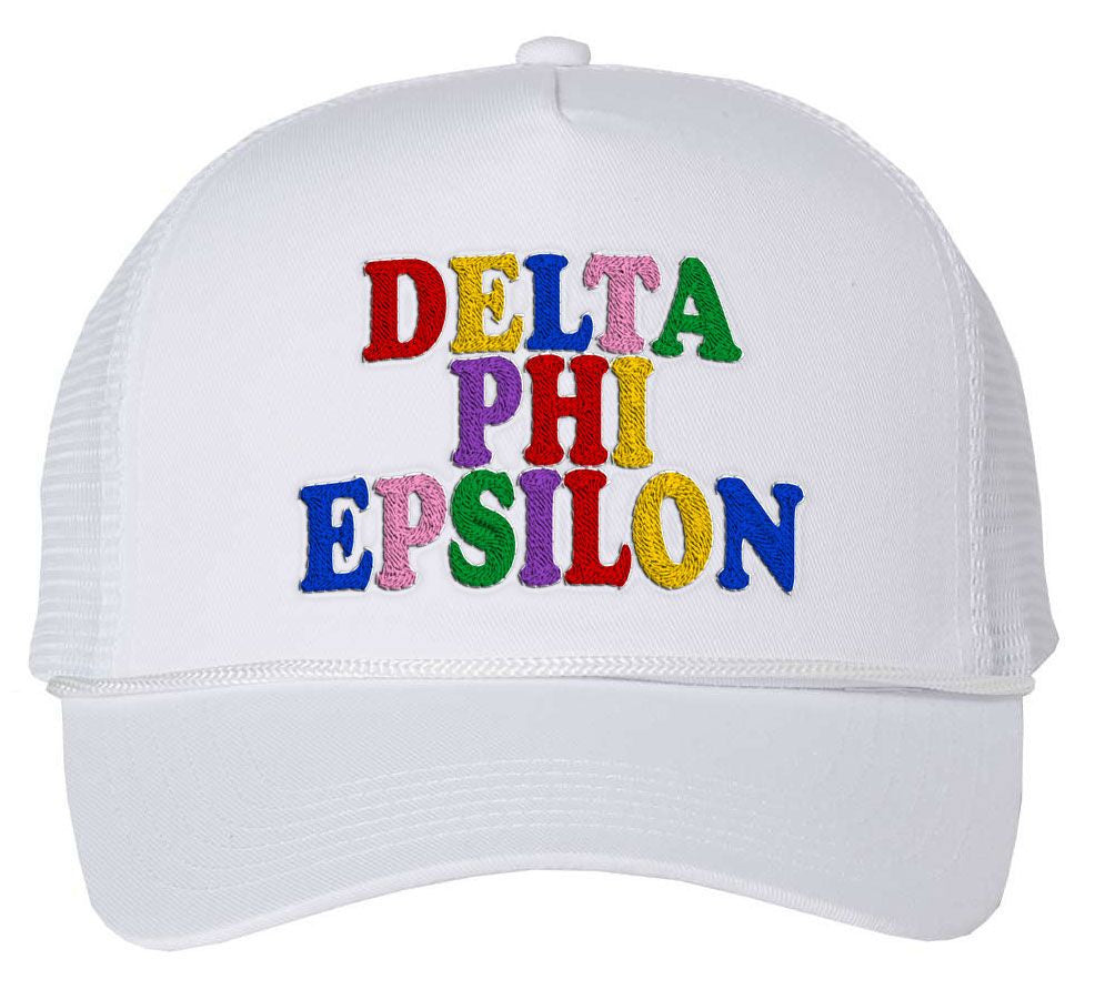 Delta Phi Epsilon Rainbow Trucker Hat Delta Phi Epsilon Rainbow Trucker Hat