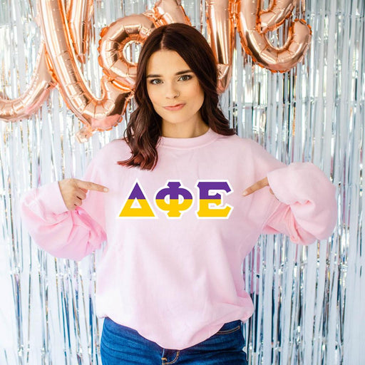 Delta Phi Epsilon Delta Phi Epsilon Two Tone Lettered Crew Sweatshirts