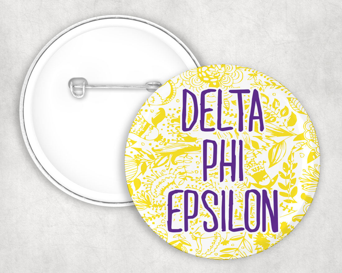 Delta Phi Epsilon Floral Text Pin Buttons Delta Phi Epsilon floral-text Pin Buttons