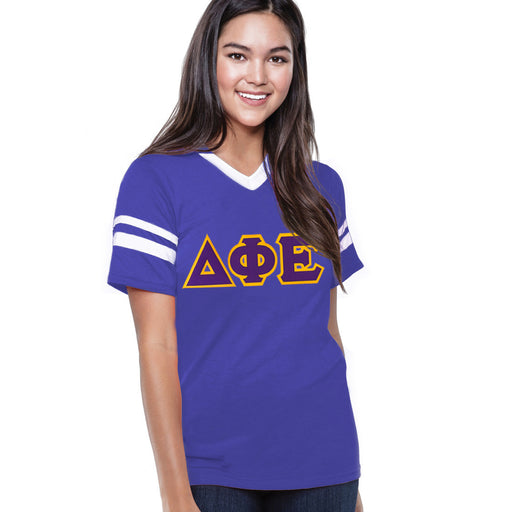 Delta Phi Epsilon DISCOUNT-Delta Phi Epsilon Jersey With Greek Applique Letters