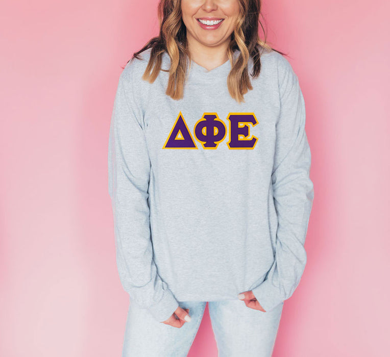 Discount Delta Phi Epsilon Lettered Long Sleeve Tee DISCOUNT Delta Phi Epsilon Lettered Long Sleeve Tee