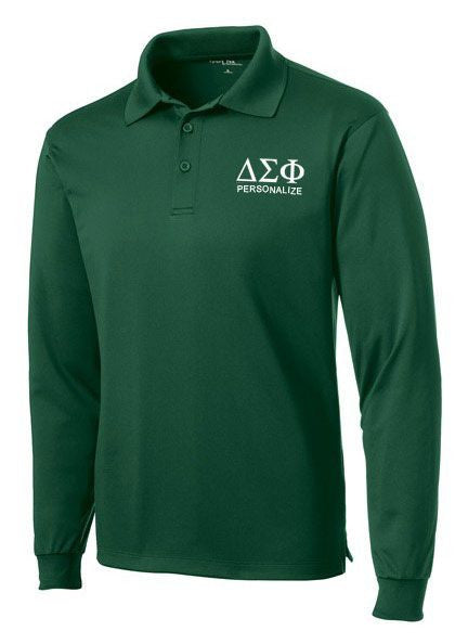 Delta Sigma Phi $35 World Famous Long Sleeve Dry Fit Polo Delta Sigma Phi-World Famous Long Sleeve Dry Fit Polo