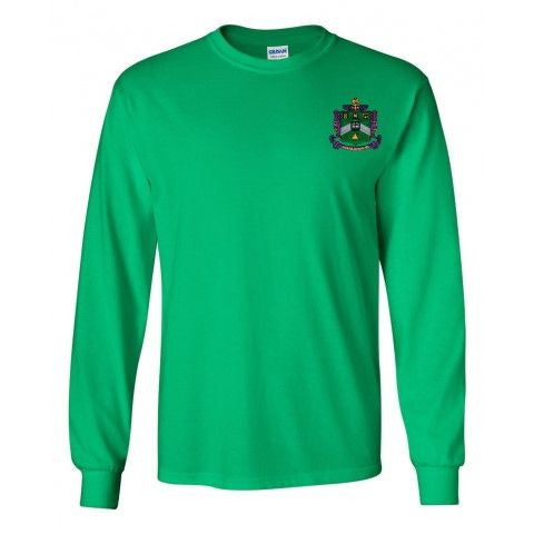 Discount Delta Sigma Phi Fraternity Crest Shield Longsleeve Tee DISCOUNT-Delta Sigma Phi Fraternity Crest - Shield Longsleeve Tee