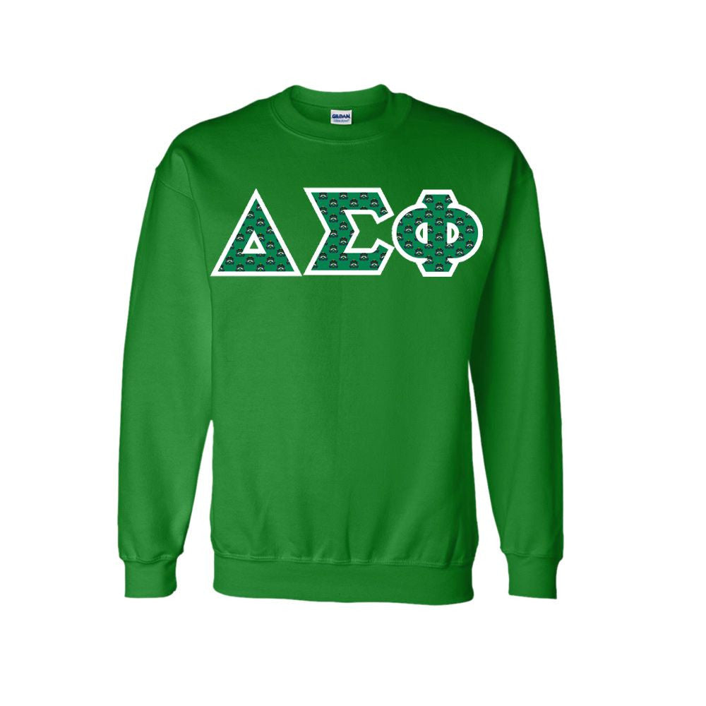 Delta Sigma Phi Fraternity Crest Shield Twill Letter Crewneck Sweatshirt Delta Sigma Phi Fraternity Crest - Shield Twill Letter Crewneck Sweatshirt