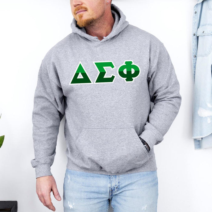 Printify Delta Sigma Phi Two Toned Greek Lettered Hooded Sweatshirts Delta Sigma Phi Two Toned Greek Lettered Hooded Sweatshirts