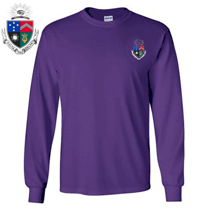 Discount Delta Tau Delta Fraternity Crest Shield Longsleeve Tee DISCOUNT-Delta Tau Delta Fraternity Crest - Shield Longsleeve Tee