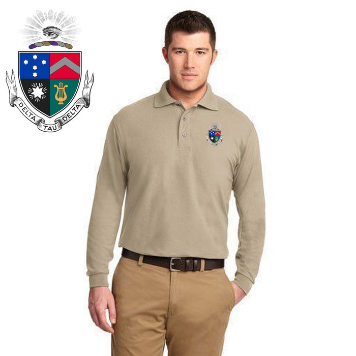 Discount Delta Tau Delta Emblem Long Sleeve Polo DISCOUNT-Delta Tau Delta Emblem Long Sleeve Polo