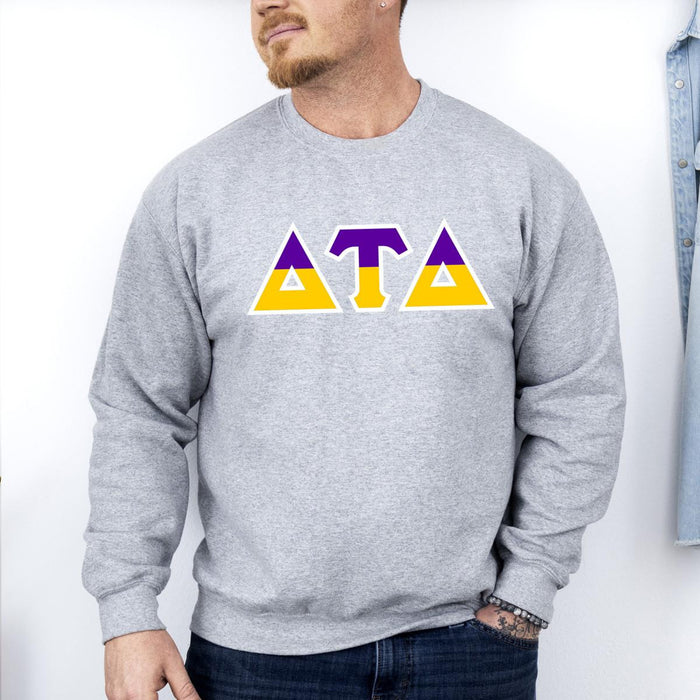 Printify Delta Tau Delta Two Toned Greek Lettered Crewneck Sweatshirts Delta Tau Delta Two Toned Greek Lettered Crewneck Sweatshirts