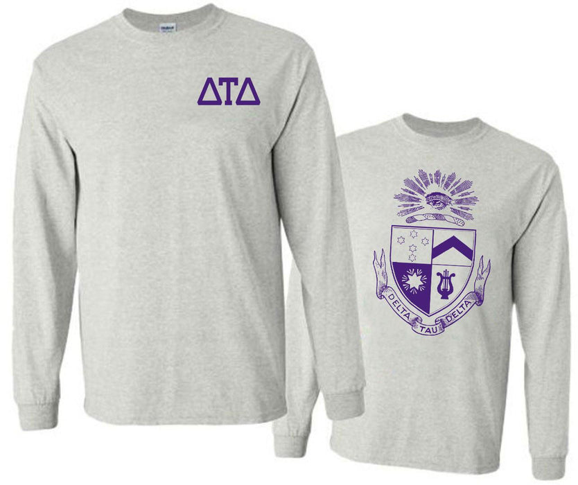 Printify Delta Tau Delta World Famous Crest Long Sleeve T Shirt Delta Tau Delta World Famous Crest Long Sleeve T-Shirt