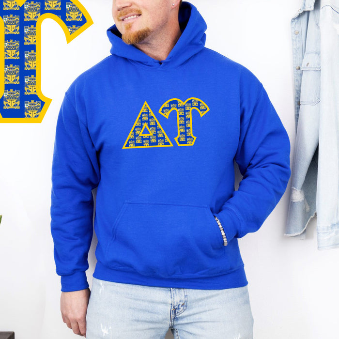Delta Upsilon Fraternity Crest Shield Twill Letter Hooded Sweatshirt Delta Upsilon Fraternity Crest - Shield Twill Letter Hooded Sweatshirt