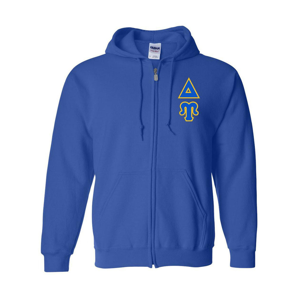 Delta Upsilon Heavy Full Zip Hoodie 3" Letters Delta Upsilon Heavy Full Zip Hoodie - 3