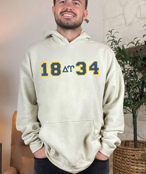 Delta Upsilon Letters Year Hooded Sweatshirt Delta Upsilon Letters Year Hooded Sweatshirt