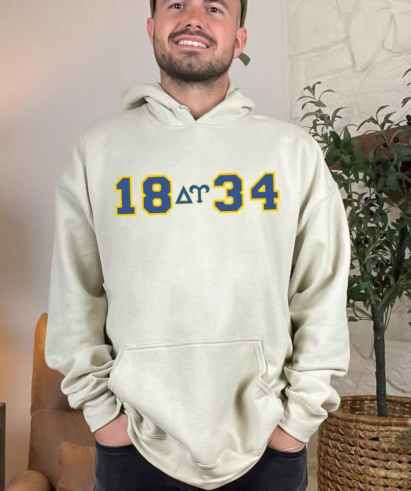 Delta Upsilon Letters Year Hooded Sweatshirt Delta Upsilon Letters Year Hooded Sweatshirt