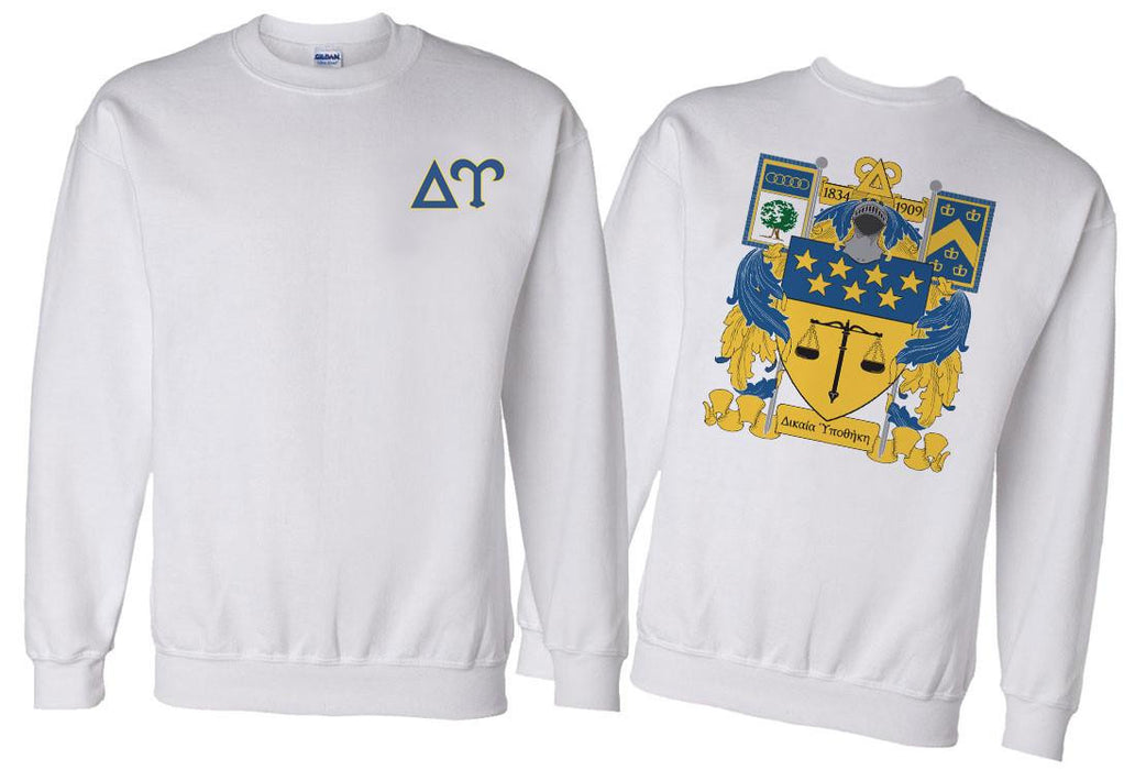 Printify Delta Upsilon World Famous Crest Shield Crewneck Sweatshirts Delta Upsilon World Famous Crest - Shield Crewneck Sweatshirts