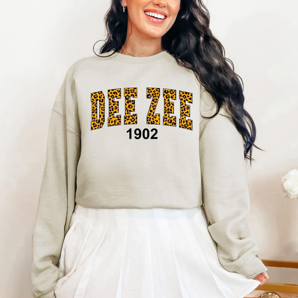Delta Zeta Cheetah Print Crewneck Sweatshirt Delta Zeta Cheetah Print Crewneck Sweatshirt