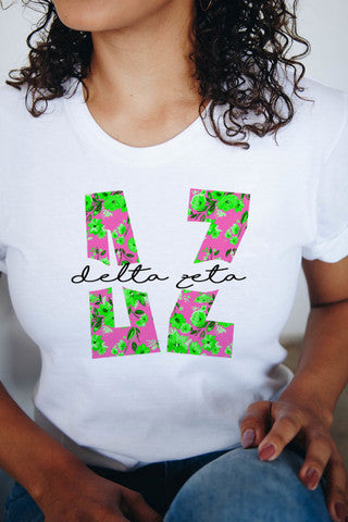 Delta Zeta Floral Big Lettered T Shirts Delta Zeta Floral Big Lettered T-Shirts