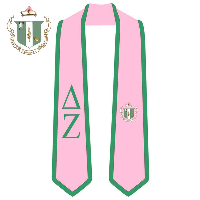 Discount Delta Zeta Greek 2 Tone Lettered Graduation Sash Stole DISCOUNT-Delta Zeta Greek 2 Tone Lettered Graduation Sash Stole