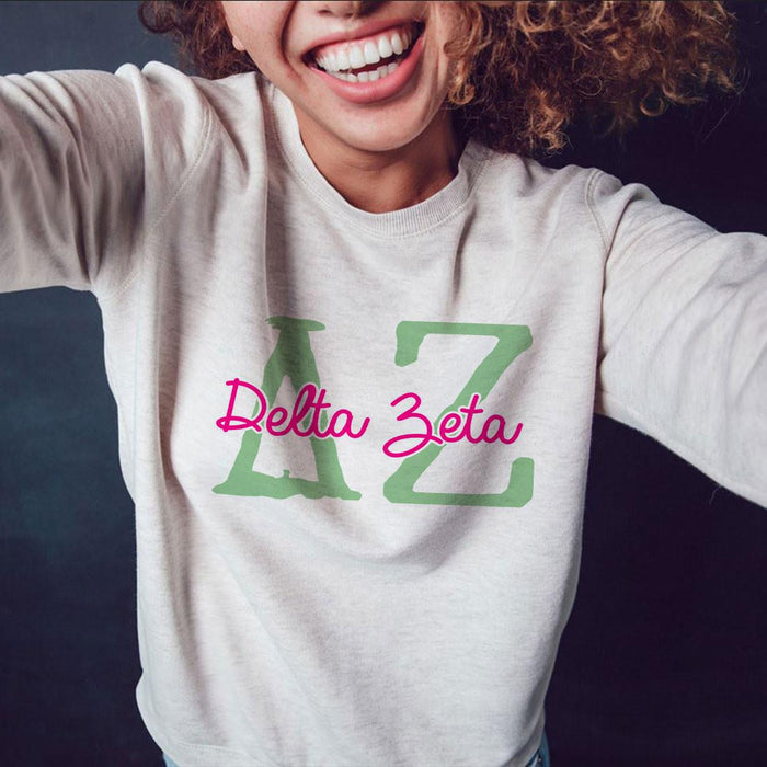 Printify Delta Zeta Greek Type Crewneck Sweatshirts Delta Zeta Greek Type Crewneck Sweatshirts