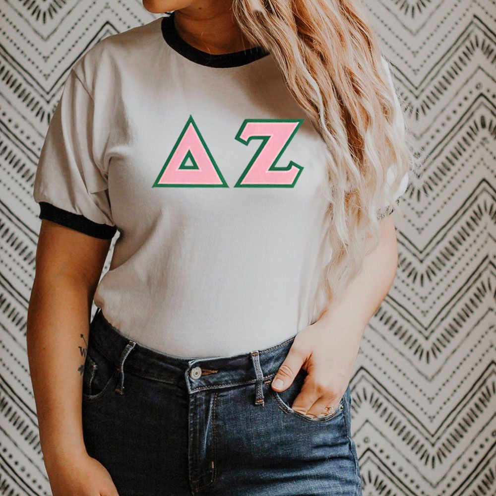 Discount Delta Zeta Lettered Ringer Shirt DISCOUNT-Delta Zeta Lettered Ringer Shirt