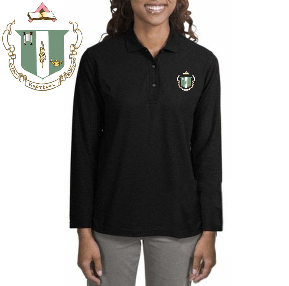 Discount Delta Zeta Emblem Long Sleeve Polo DISCOUNT-Delta Zeta Emblem Long Sleeve Polo
