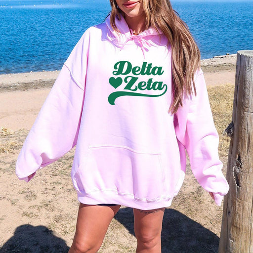 Clothing Delta Zeta Script Heart Greek Hoodie